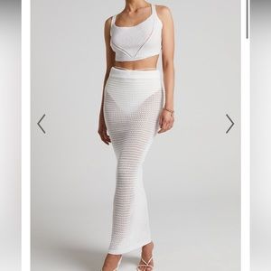 Showpo white Aveda two piece crochet skirt set